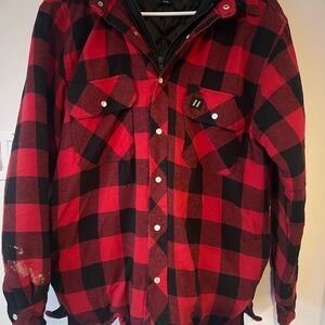 Forcefield Plaid Quilted Jacket Mens Medium M Workwear Red and Black Hoodie
